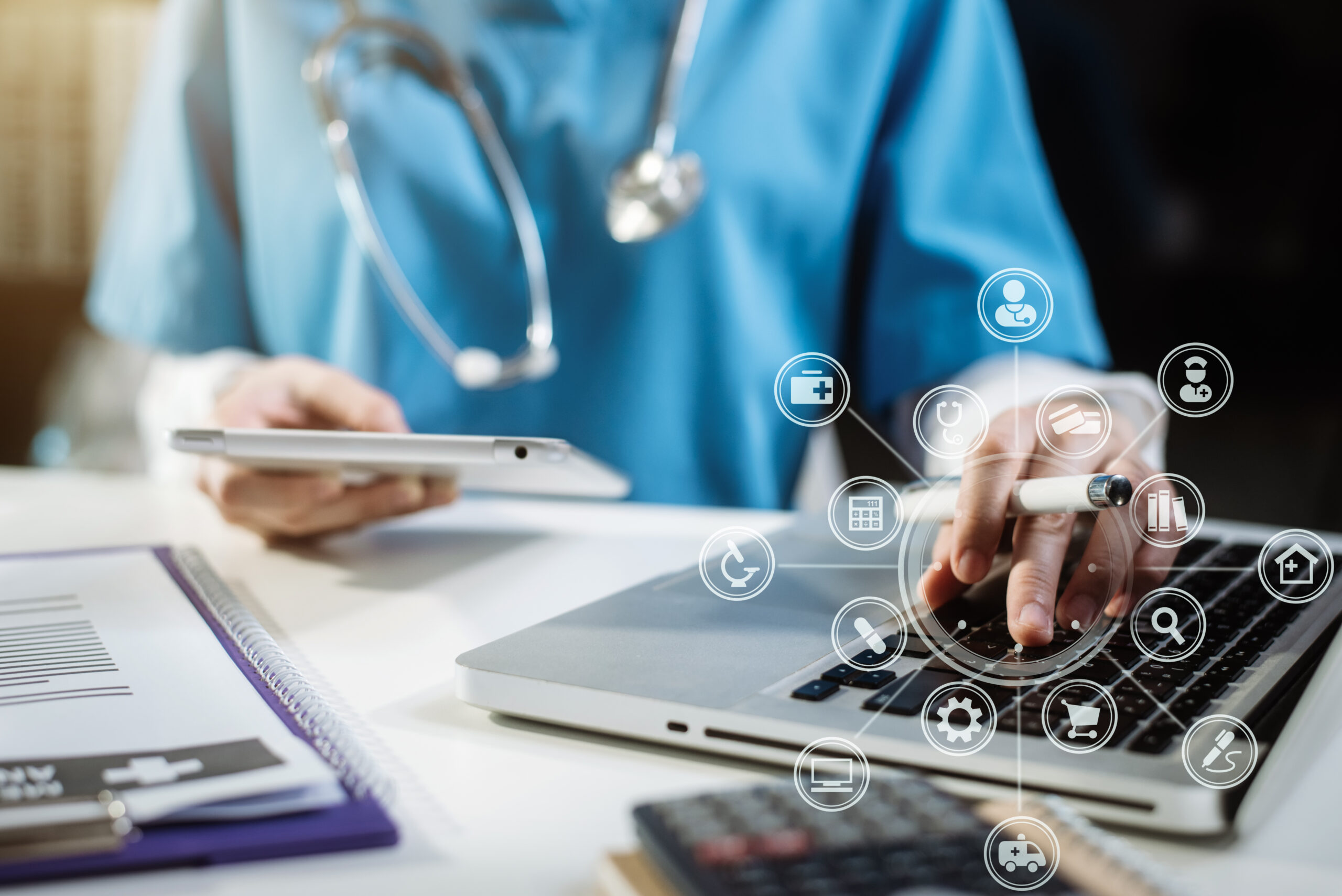 Medicine doctor hand working with modern digital tablet computer